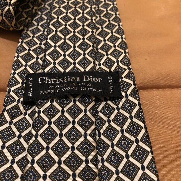 Christian Dior Gold, Bronze & Navy 100% Silk Tie - Picture 2 of 16